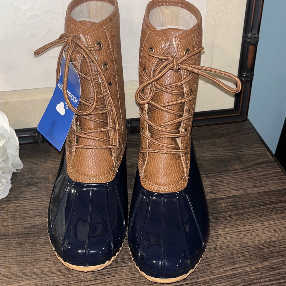 JBU Women's Maplewood Brown & Navy Water-Resistant Lace-up Boots size 8M NWOB